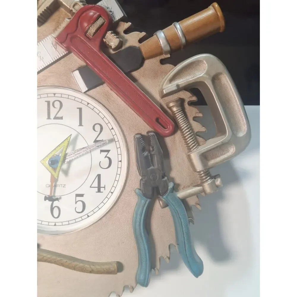 Vintage Tool Time Saw Blade Wall Clock Pendulum Garage Man Cave Decor